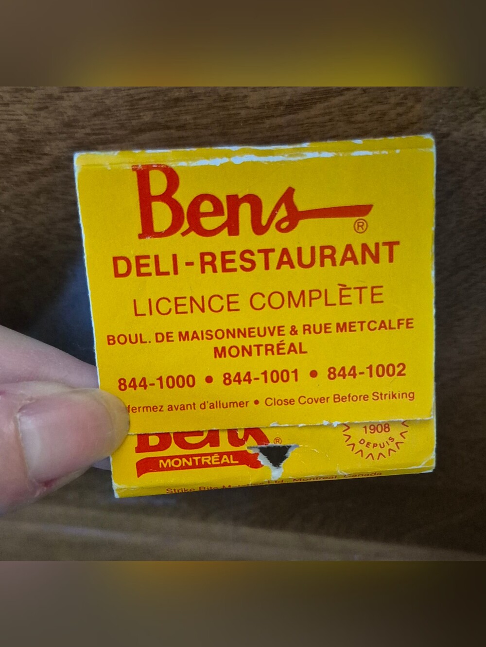 Vintage Ben's Deli Montreal Matchbook Cover - Retro Smoked Meat Canadiana